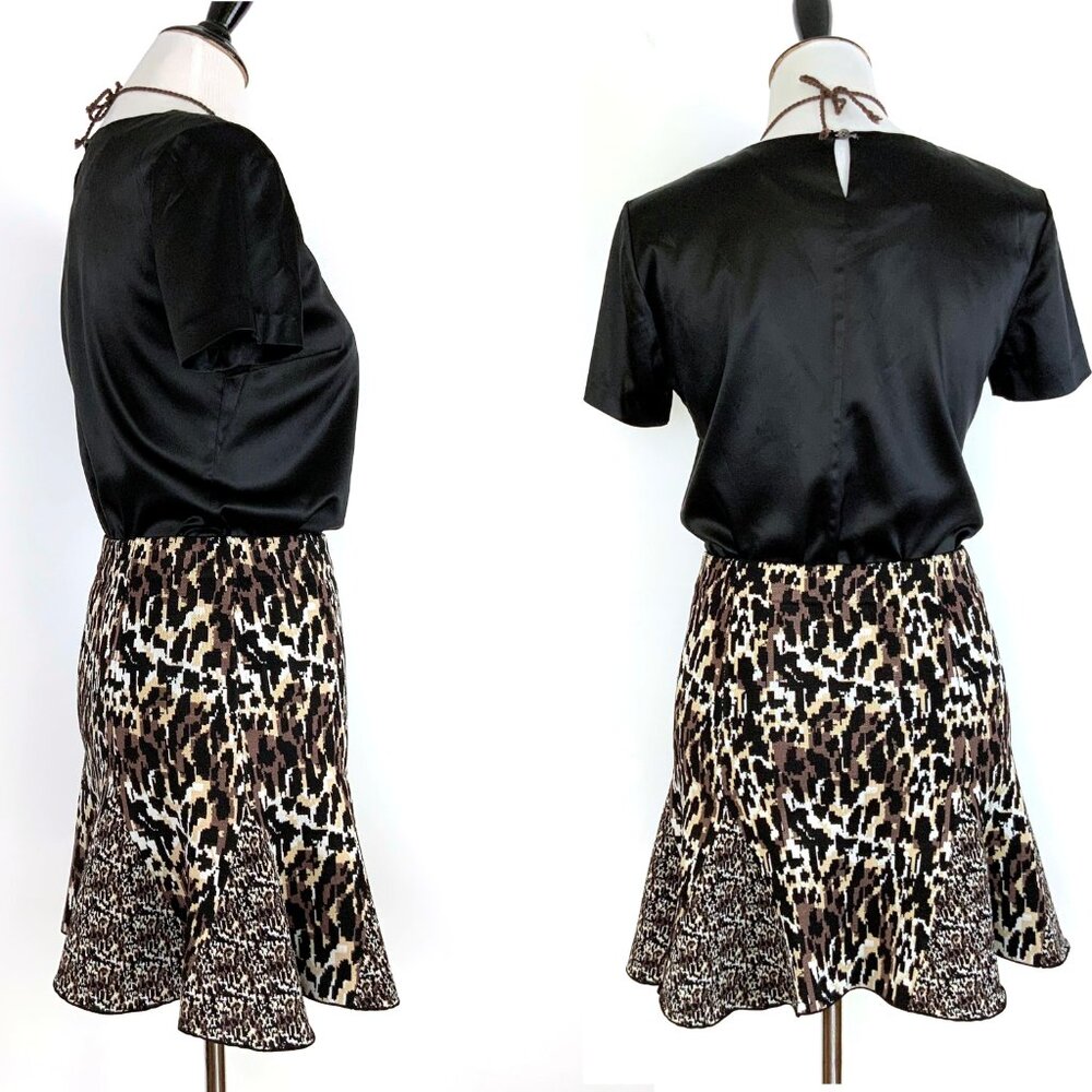 Parker Kenna Mini Skater Knit Mix Media Animal Print Skirt Sz M - Picture 7 of 16